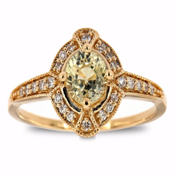 AAAA Canary Yellow Sapphire 6mm 1.03 Carats Round in 14K  Round Yellow Sapphire Halo Vintage Diamond Ring